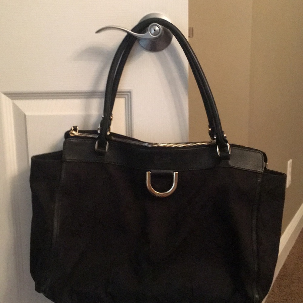 Authentic Gucci GG canvas tote with Gold D ring